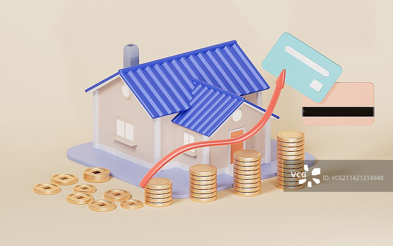 房屋住宅与理财概念3D渲染图片素材