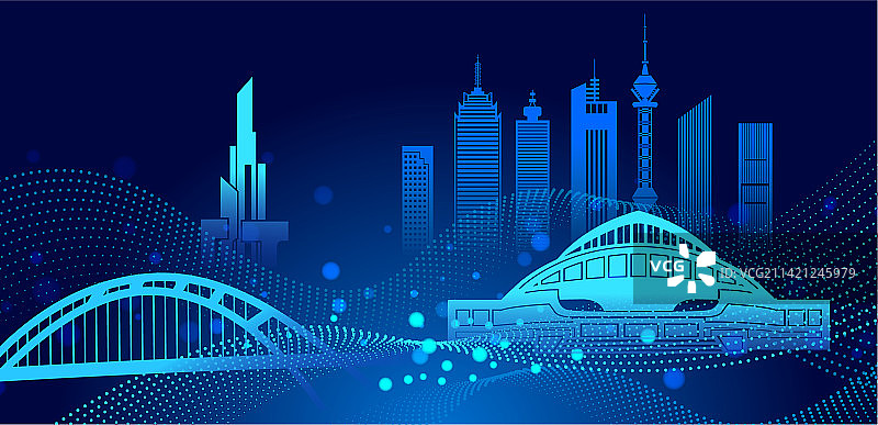 中国河北石家庄城市天际线夜景矢量插画图片素材