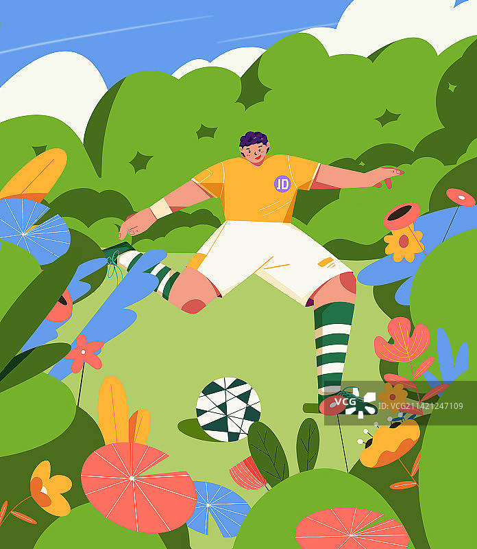 踢足球矢量插画图片素材