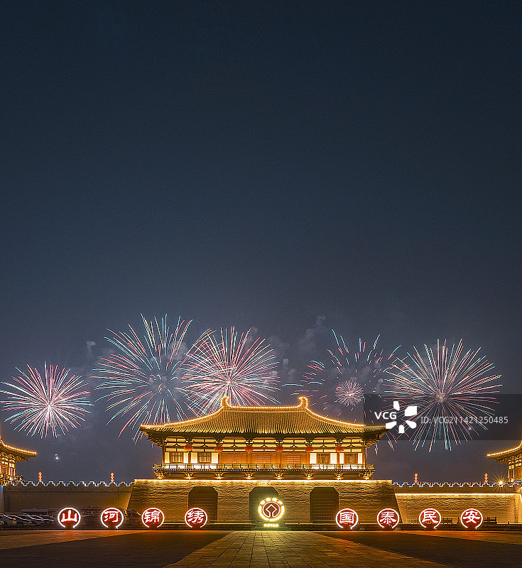 河南省洛阳市定鼎门遗址博物馆烟花秀图片素材