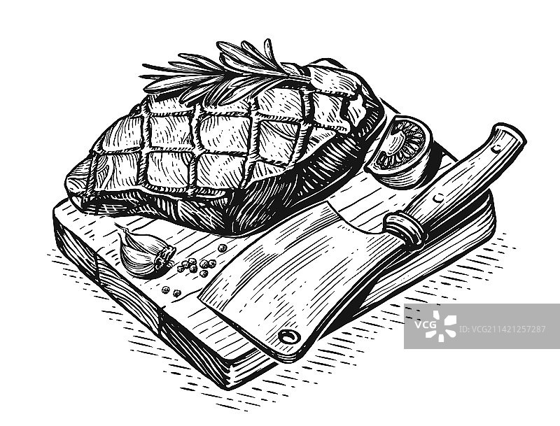 烤牛肉、小牛肉牛排与刀具图片素材