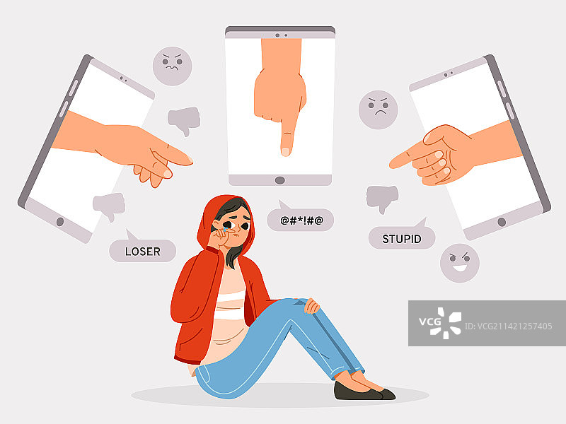 网络欺凌和恐吓哭泣的女人图片素材