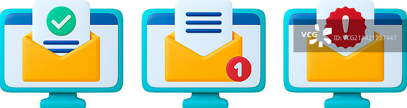 电脑屏幕上的邮件客户端3D图标图片素材