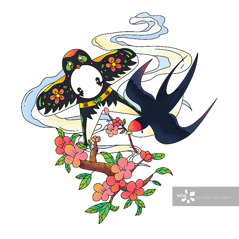 春季春天燕子樱花风筝图片素材