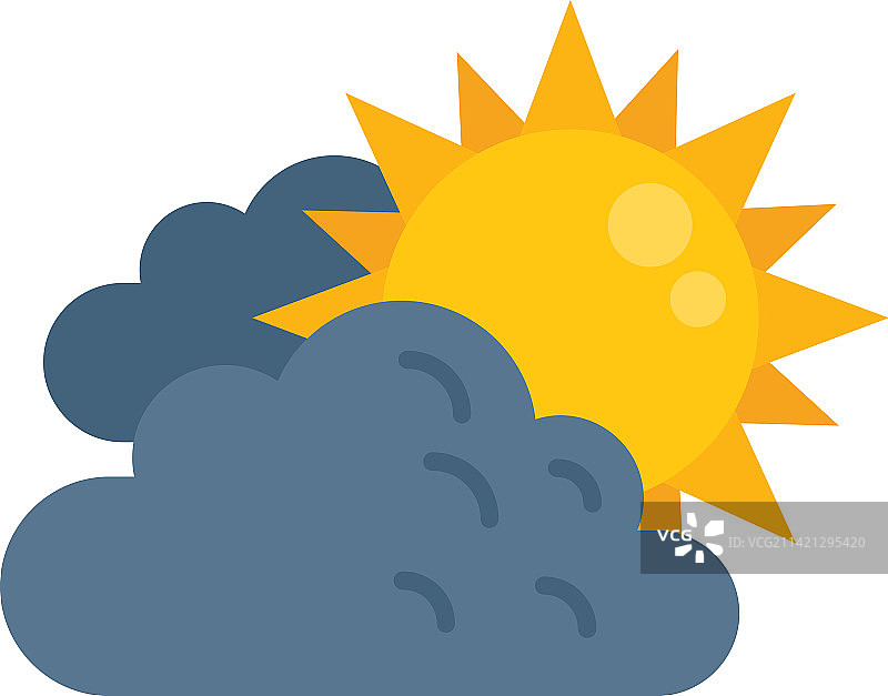 多云太阳图标扁平降雨预报图片素材
