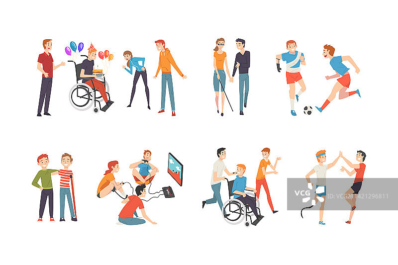 朋友或志愿者帮助残疾人图片素材