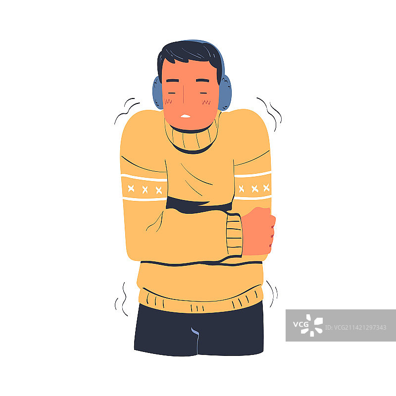 男人穿着针织毛衣，感到寒冷和颤抖图片素材