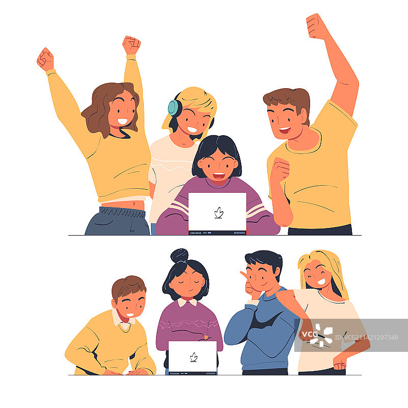 快乐的人们看着笔记本电脑图片素材