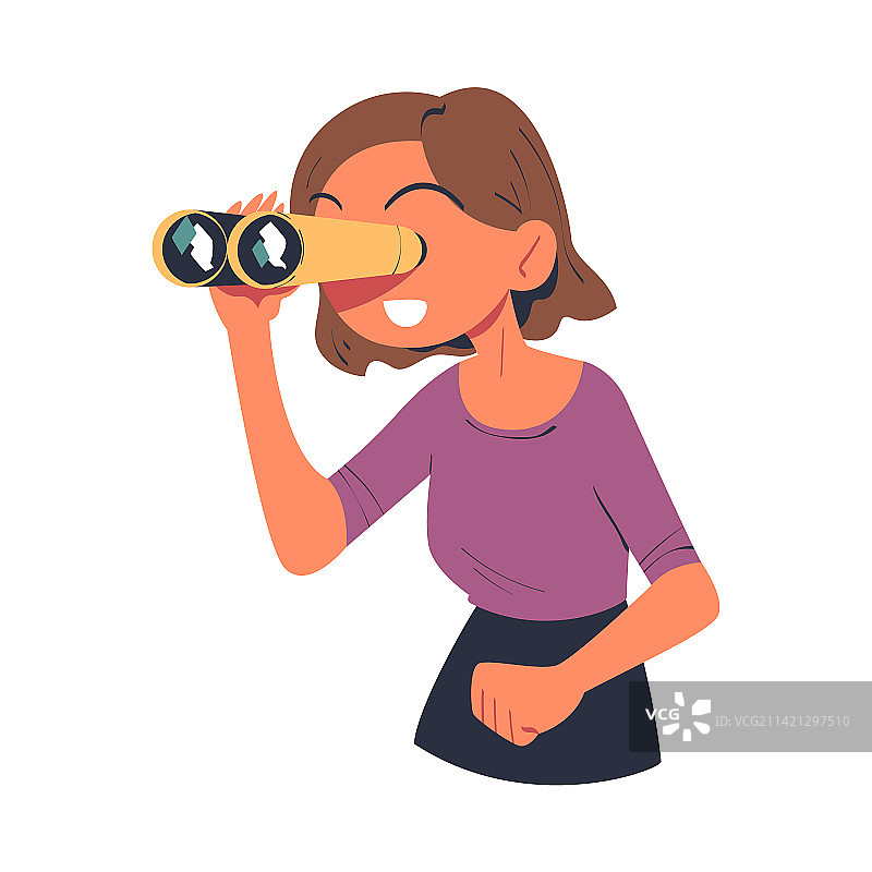 手持双筒望远镜远眺的快乐女人图片素材