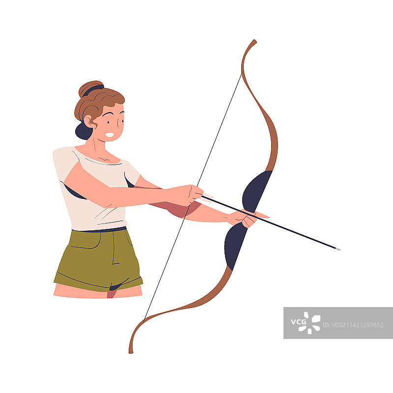 年轻女人用弓箭瞄准目标图片素材