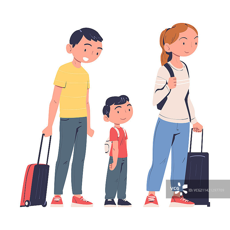 微笑的男人、女人和孩子站在一起图片素材