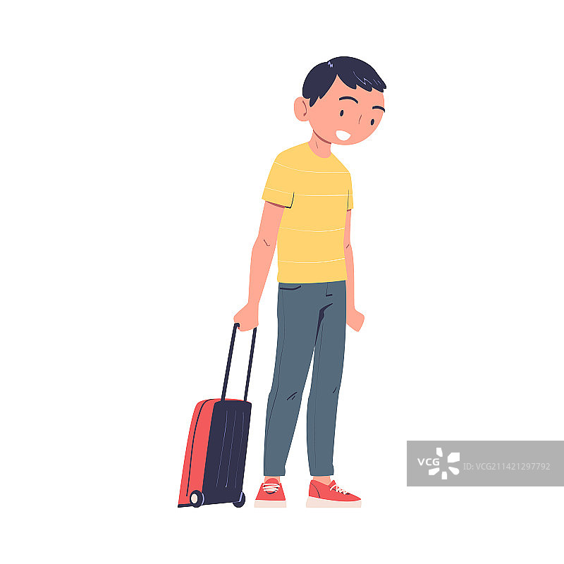 拿着手提箱站立的微笑男人图片素材