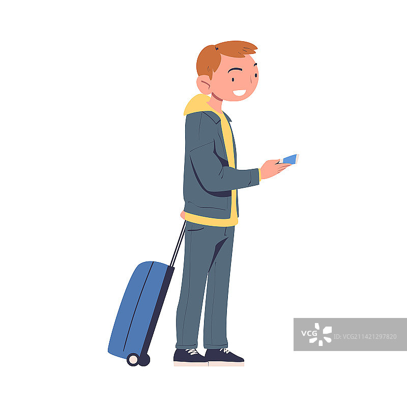 带着手提箱站立的微笑男人图片素材