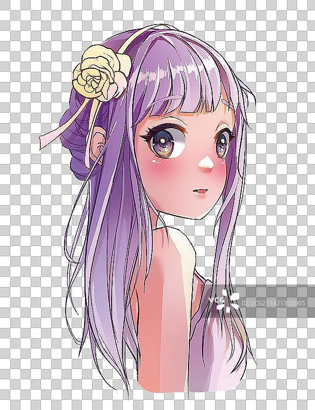 紫色头发女孩回眸图片素材