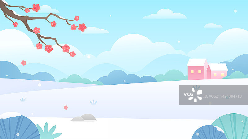 冬天户外梅花雪地风景背景插画图片素材