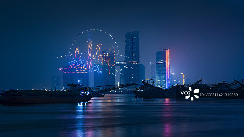 广州南沙灵山岛无人机方阵表演贺元宵图片素材