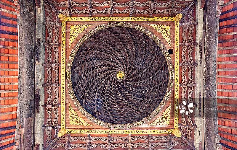 杭州西溪湿地木结构建筑藻井图片素材