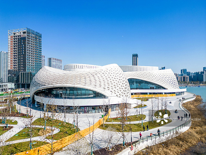 杭州下沙金沙湖大剧院航拍图片素材