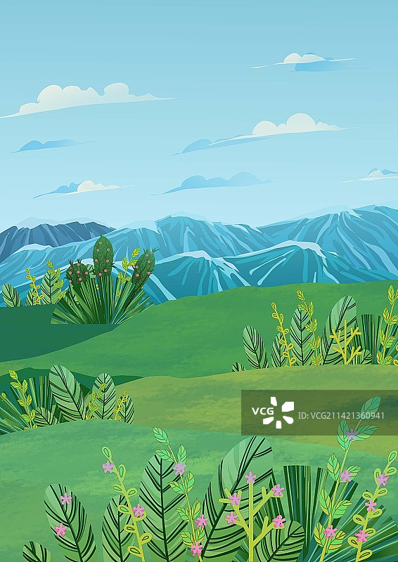 扁平肌理唯美风景插画图片素材