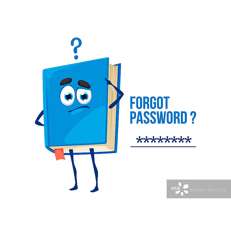 忘记密码的卡通书本角色图片素材