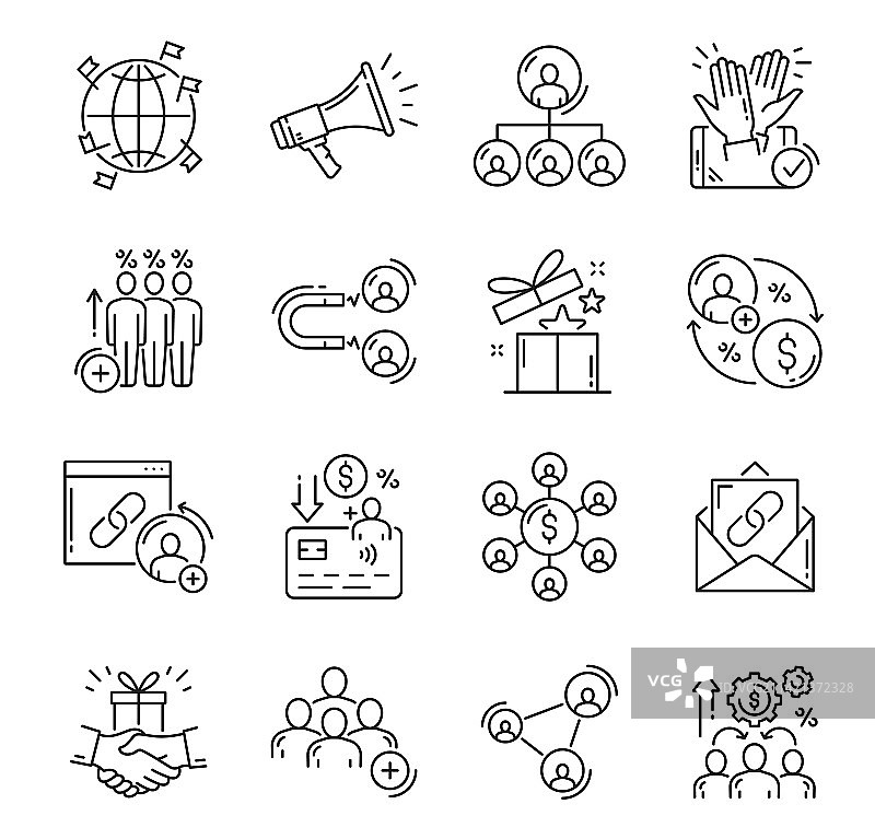 联属与推荐计划线条图标图片素材