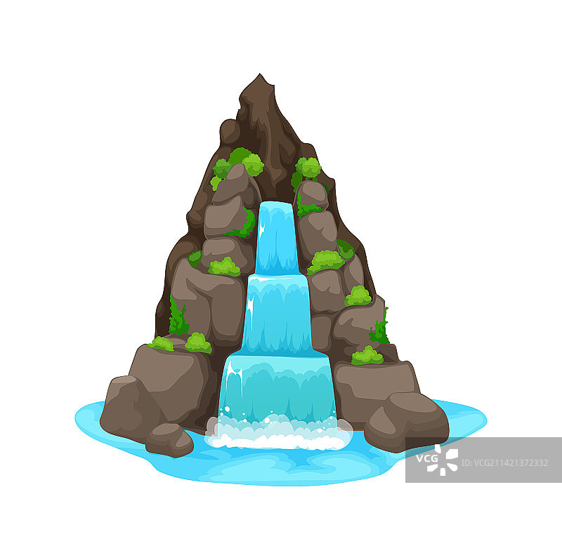 卡通瀑布和岩石水流图片素材