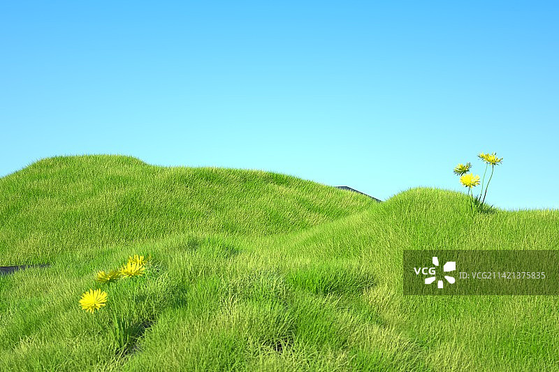 手绘的天空草地和花朵图片素材