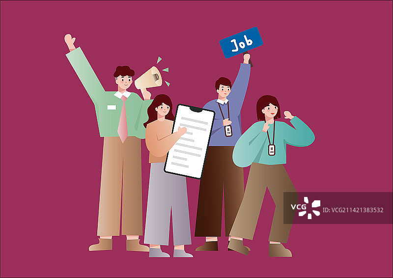商务企业招聘团队矢量人物横版海报插画图片素材