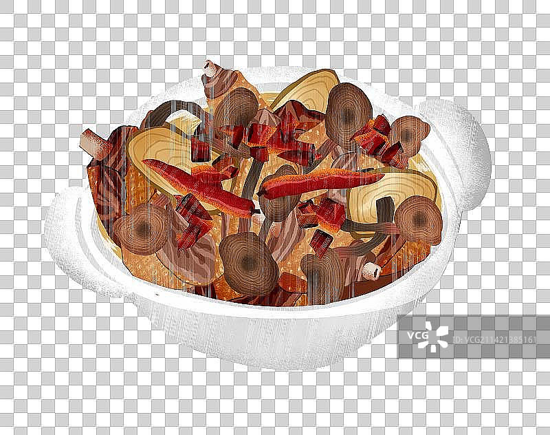 湘菜-茶树菇干锅鸡插画元素图片素材