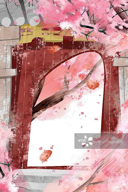 春天桃花开插画元素图片素材