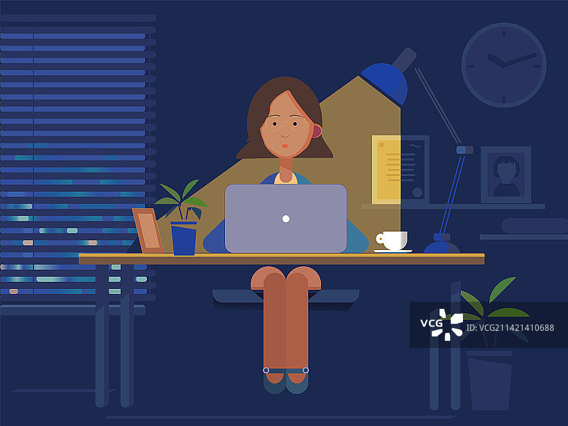 室内加班夜景图片素材