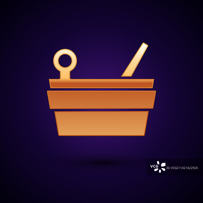 黑色背景上的金色桑拿桶和勺子图标图片素材