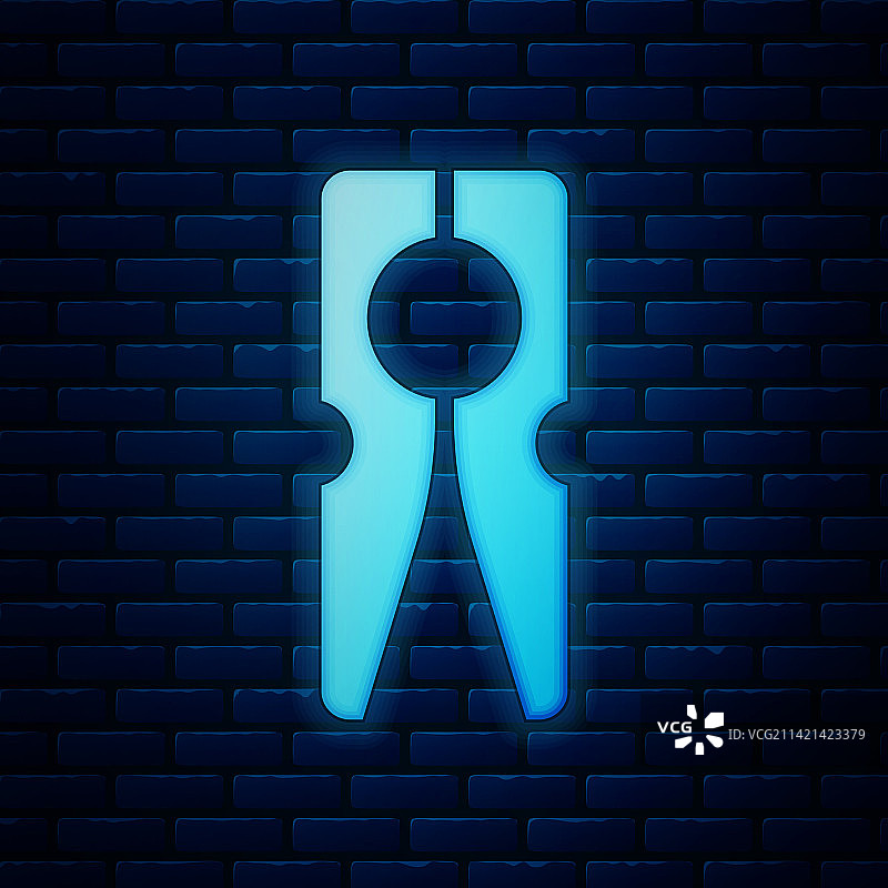 发光霓虹灯旧木制衣夹图标图片素材