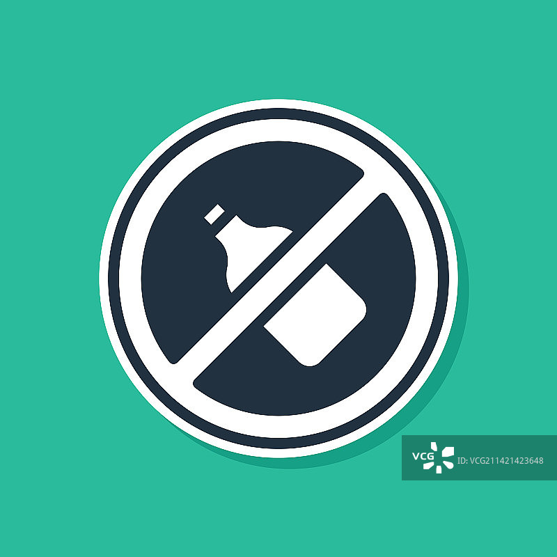 绿色背景上隔离的蓝色禁止酒精图标图片素材