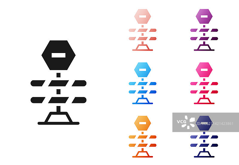 白色背景上隔离的黑色路障图标图片素材