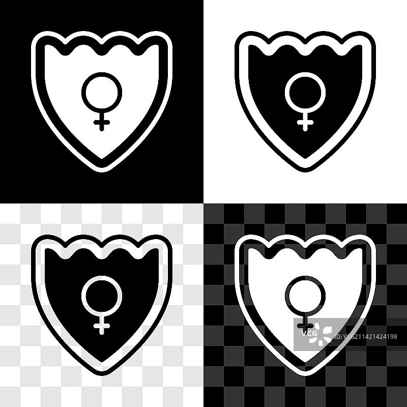 性别盾牌女性图标黑色背景套装图片素材