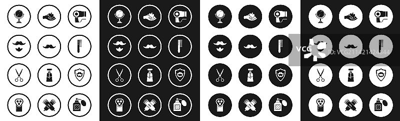 吹风机、胡须和手持镜子套装图片素材