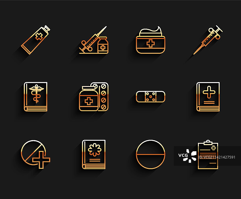 药品药丸或片剂医学书籍组合图片素材