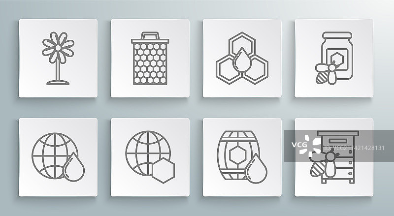 世界地图蜂窝线条木桶组合图片素材