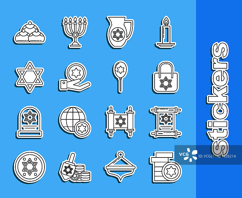 犹太硬币、妥拉经卷、购物袋图标图片素材