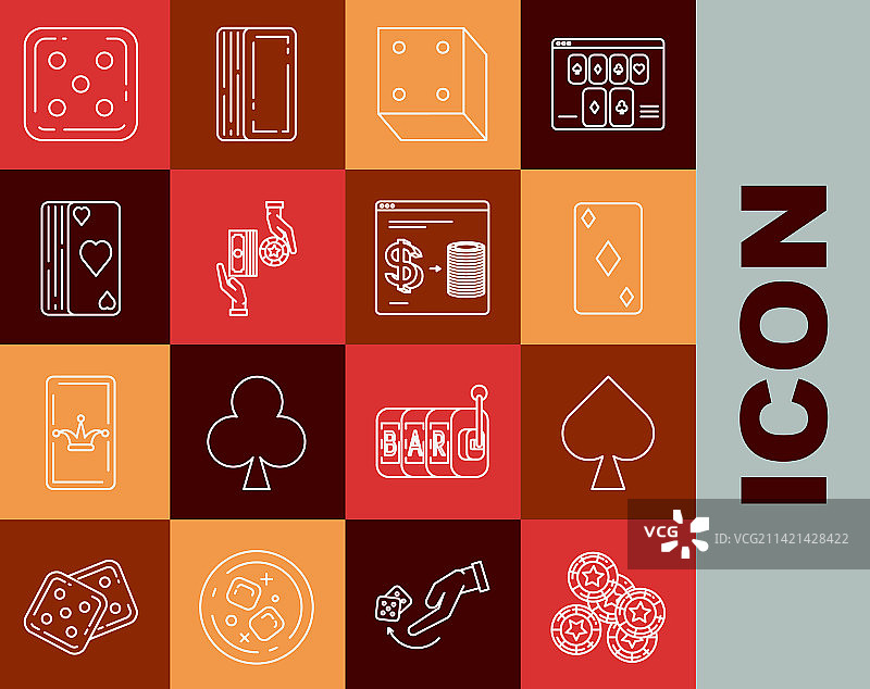 赌场筹码黑桃扑克牌线条组合图片素材