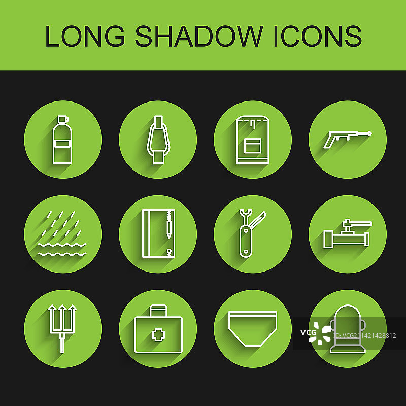 急救和潜水装备：海王尼普顿三叉戟、急救箱、潜水呼吸器图片素材