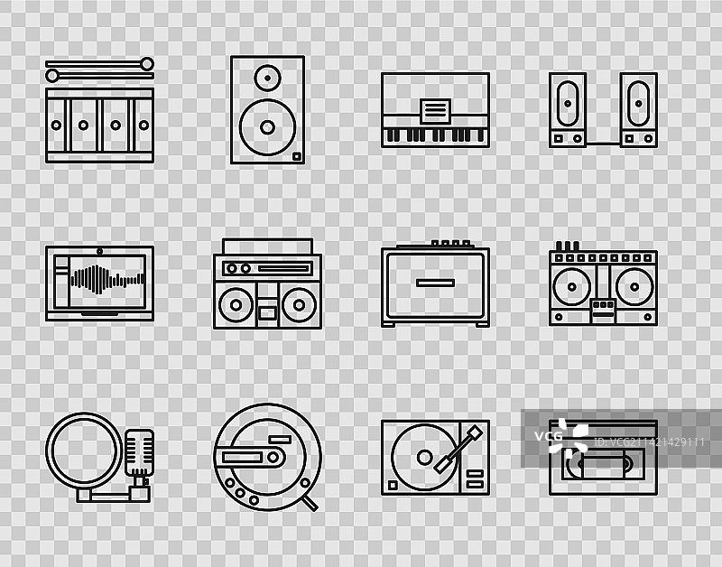麦克风VHS录像带线条组合图片素材