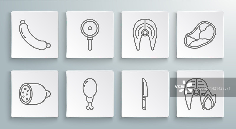 萨拉米香肠煎锅鸡腿线稿素材图片素材