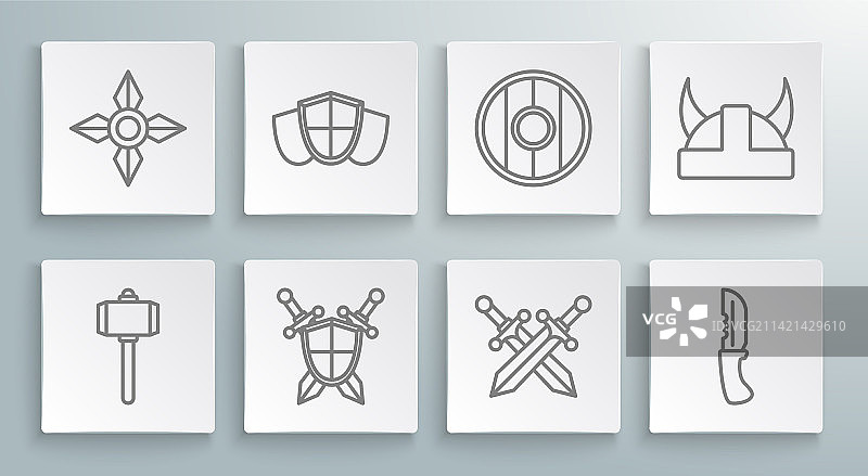 战锤与中世纪盾牌线条稿图片素材