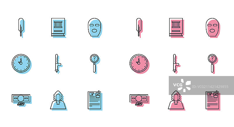 纸币现金堆叠与法官羽毛笔线性素材图片素材