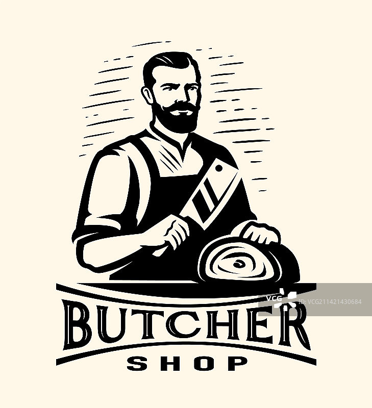 拿着切肉刀和新鲜牛肉的屠夫图片素材