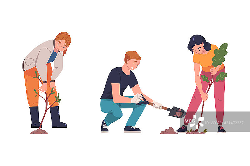 男人和女人种植树苗图片素材