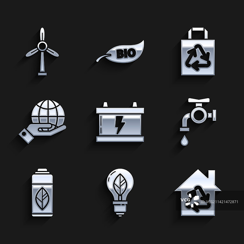 汽车电瓶灯泡与树叶环保房屋图片素材