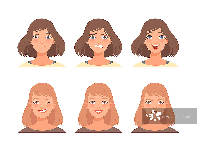 美丽女孩的面部表情合集图片素材